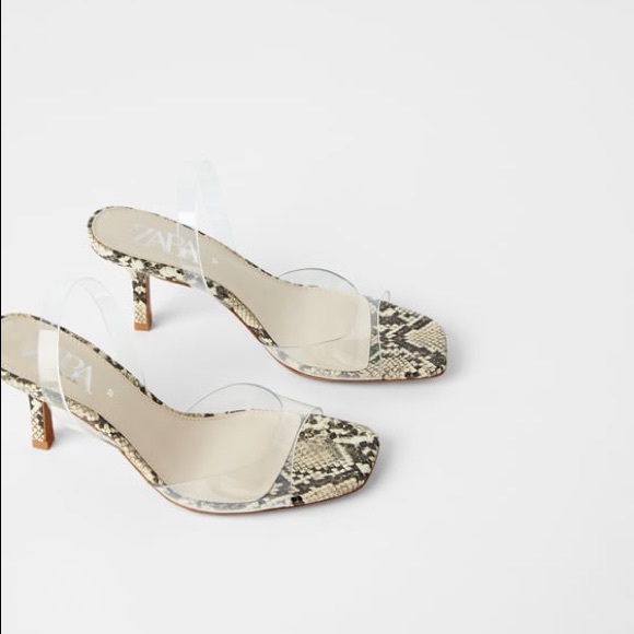 Zara vinyl and animal print heeled sandals - Picture 4 of 9